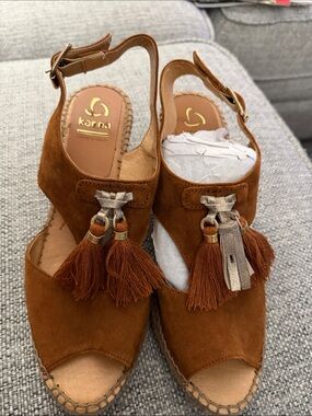 NEW Kanna Spain Brown Suede Tassel Espadrille Wedge Sandals Size EU 42